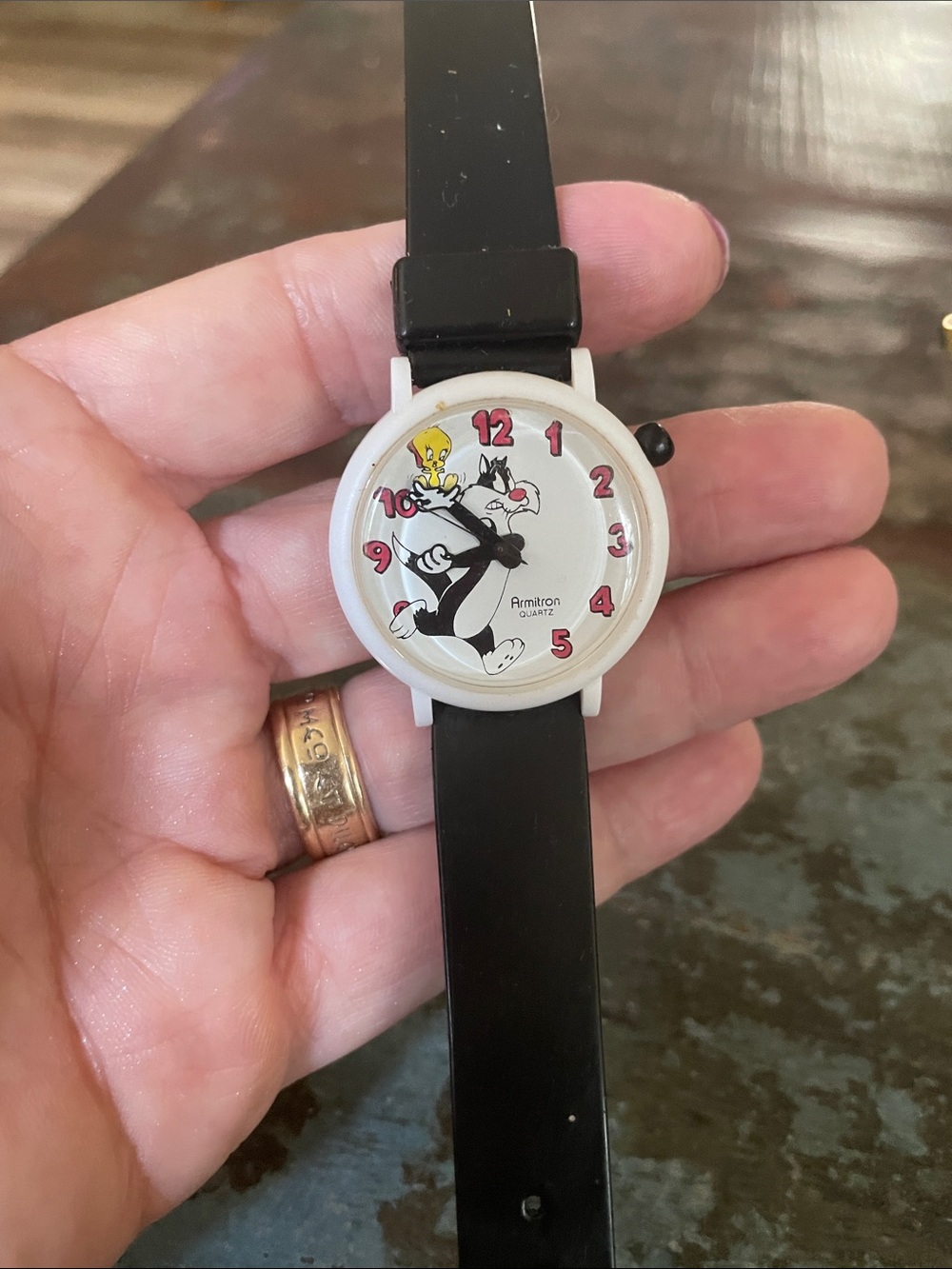 Armitron Black Strap White Case Tweety & Sylvester Dial Watch